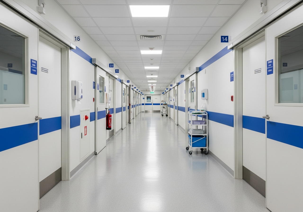 Sterile, clean hospital corridor or medical facility room